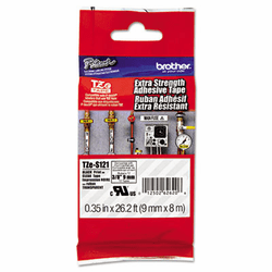 BRTTZES121 TZe Extra-Strength Adhesive Laminated Labeling Tape, 3/8w, Black on Clear By BROTHER INTL. CORP.