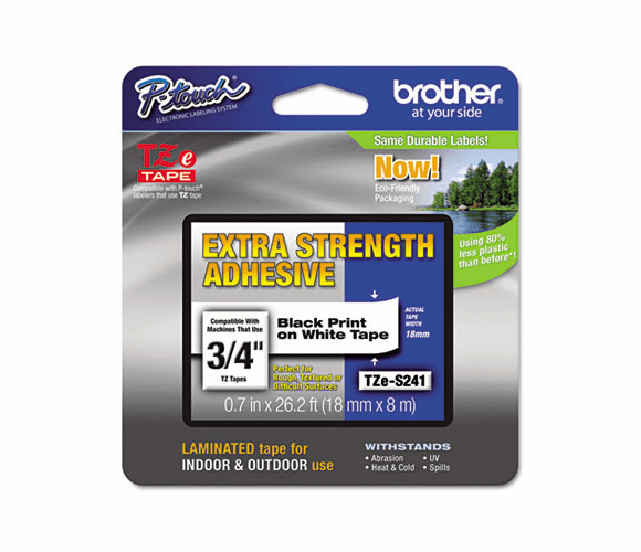 BRTTZES241 TZe Extra-Strength Adhesive Laminated Labeling Tape, 3/4w, Black on White By BROTHER INTL. CORP.