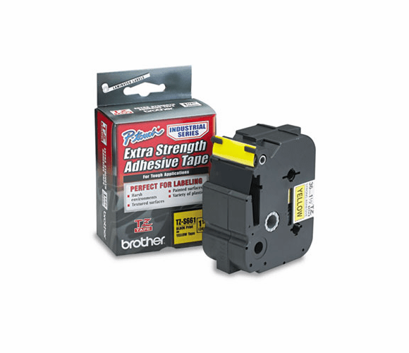 BRTTZES661 TZ Extra-Strength Adhesive Laminated Labeling Tape, 1-1/2w, Black on Yellow By BROTHER INTL. CORP.