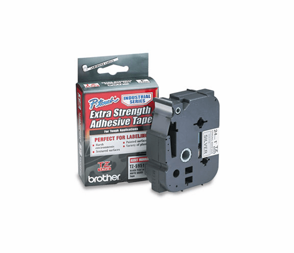 BRTTZES951 TZ Extra-Strength Adhesive Laminated Labeling Tape, 1w, Black on Matte Silver By BROTHER INTL. CORP.