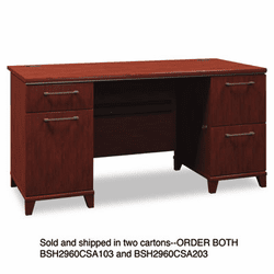 BSH2960CSA103 60"W Double Ped Desk (B/D, F/F) Box 1 of 2 Enterprise: Harvest Cherry By BUSH INDUSTRIES