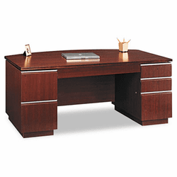 BSH50DBF72A2CS 72"W Bow Front Double Pedestal Desk (Box 2 of 2) Milano 2 Harvest Cherry By BUSH INDUSTRIES