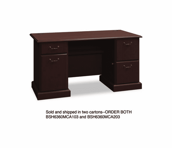 BSH6360MCA103 60"W Double Ped Desk (B/B/F, F/F) Box 1 of 2 Syndicate Mocha Cherry By BUSH INDUSTRIES