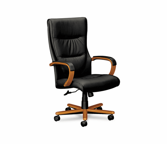 BSXVL844HSP11 VL844 Series High-Back Swivel/Tilt Chair, Black Leather/Bourbon Cherry By BASYX