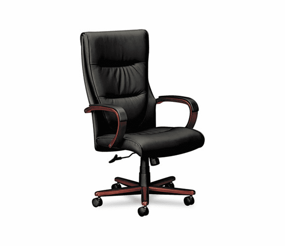 BSXVL844NSP11 VL844 Series High-Back Swivel/Tilt Chair, Black Leather/Mahogany By BASYX
