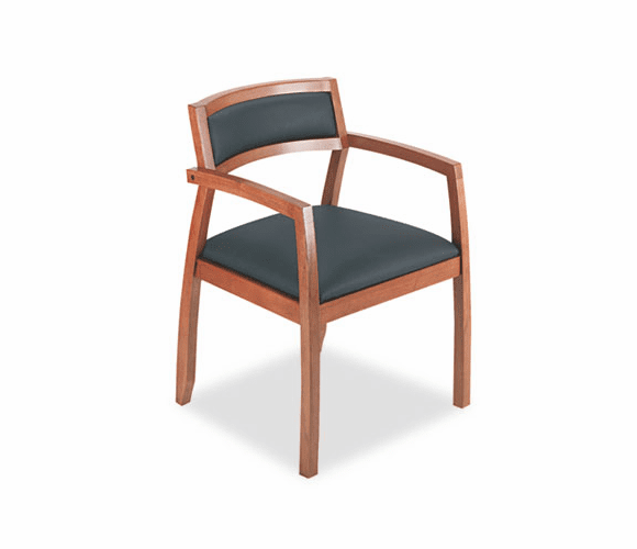BSXVL852HST11 Wood Guest Chairs with Black Leather Seat/Back, Bourbon Cherry Finish By BASYX