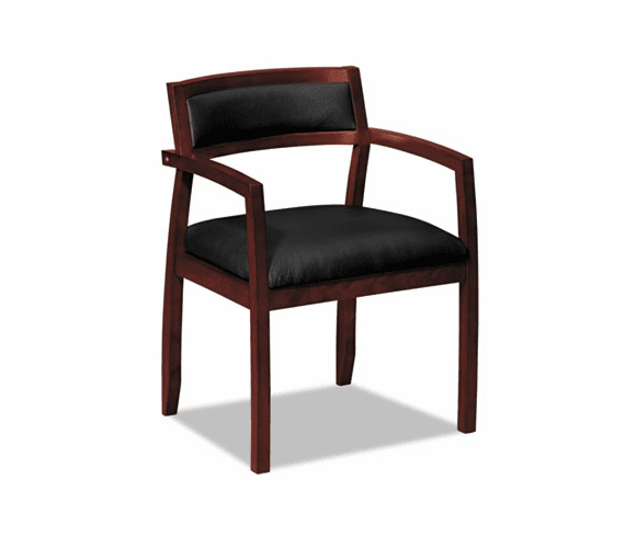BSXVL852NST11 Wood Guest Chairs with Black Leather Seat/Upholstered Back, Mahogany Finish By BASYX