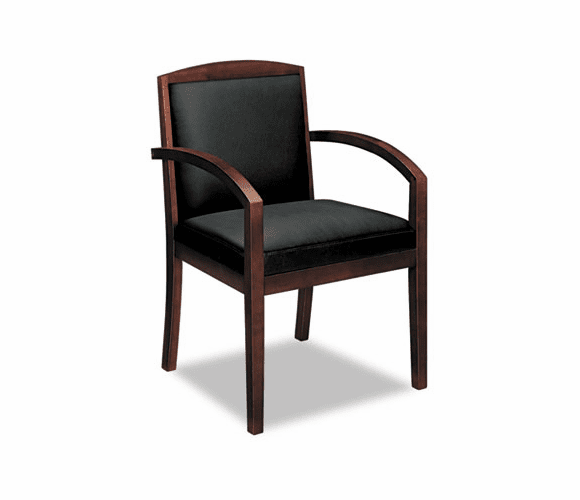 BSXVL853NSP11 Leather/Wood Guest Chair, Black Leather Upholstery with Mahogany Veneer Frame By BASYX