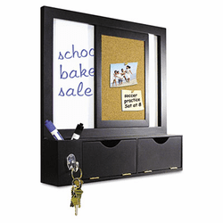 BVC9D016048 MasterVision Combo Dry Erase and Cork Station w/Storage, 16" x 16", Black Frame By BI-SILQUE VISUAL COMMUNICATION PRODUCTS INC