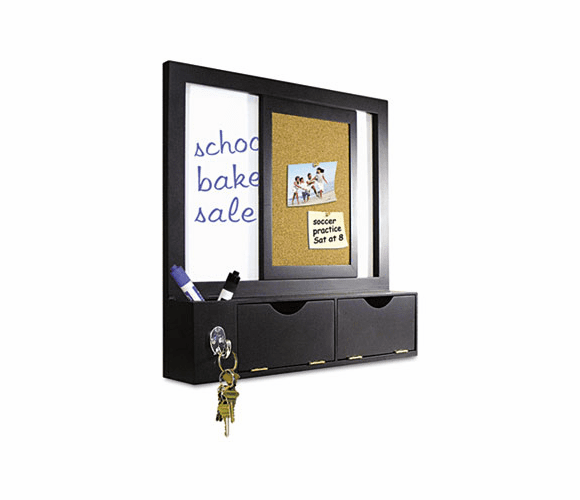 BVC9D016048 MasterVision Combo Dry Erase and Cork Station w/Storage, 16" x 16", Black Frame By BI-SILQUE VISUAL COMMUNICATION PRODUCTS INC