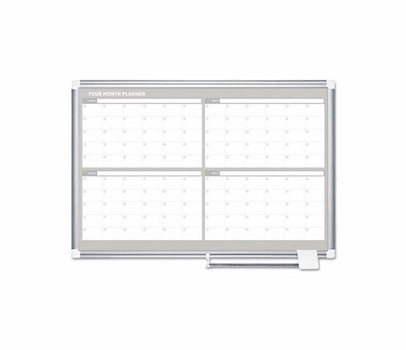 BVCGA05105830 MasterVision 4 Month Planner, 48x36, White/Silver By BI-SILQUE VISUAL COMMUNICATION PRODUCTS INC