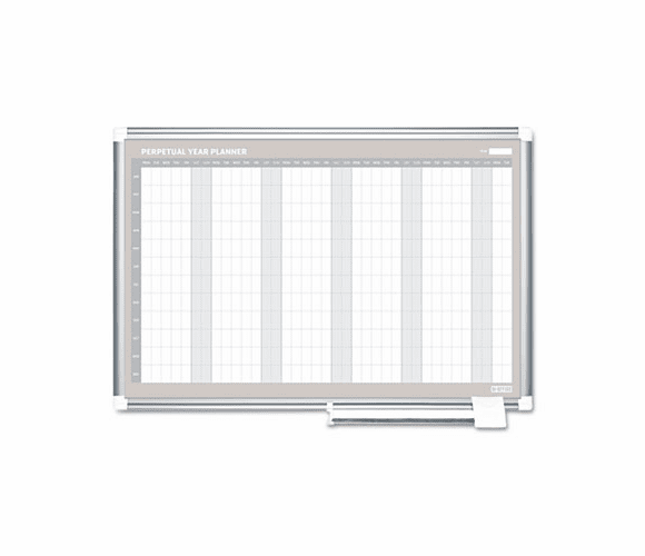 BVCGA0594830 MasterVision Perpetual Year Planner, 48x36, White/Silver, By BI-SILQUE VISUAL COMMUNICATION PRODUCTS INC