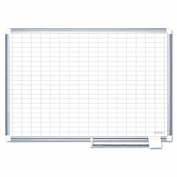 BVCMA0392830 MasterVision Grid Planning Board, 1x2" Grid, 36x24, White/Silver By BI-SILQUE VISUAL COMMUNICATION PRODUCTS INC