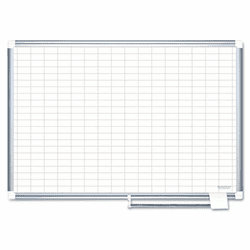 BVCMA0592830 MasterVision Grid Planning Board, 1x2" Grid, 48x36, White/Silver By BI-SILQUE VISUAL COMMUNICATION PRODUCTS INC