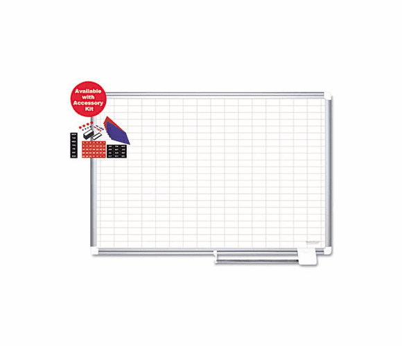 BVCMA0592830A MasterVision Grid Planning Board w/ Accessories, 1x2" Grid, 48x36, White/Silver By BI-SILQUE VISUAL COMMUNICATION PRODUCTS INC