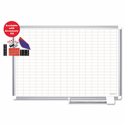 BVCMA0592830A MasterVision Grid Planning Board w/ Accessories, 1x2" Grid, 48x36, White/Silver By BI-SILQUE VISUAL COMMUNICATION PRODUCTS INC