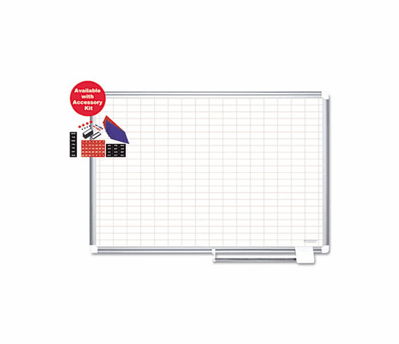 BVCMA2792830A MasterVision Grid Planning Board w/ Accessories, 1x2" Grid, 72x48, White/Silver By BI-SILQUE VISUAL COMMUNICATION PRODUCTS INC