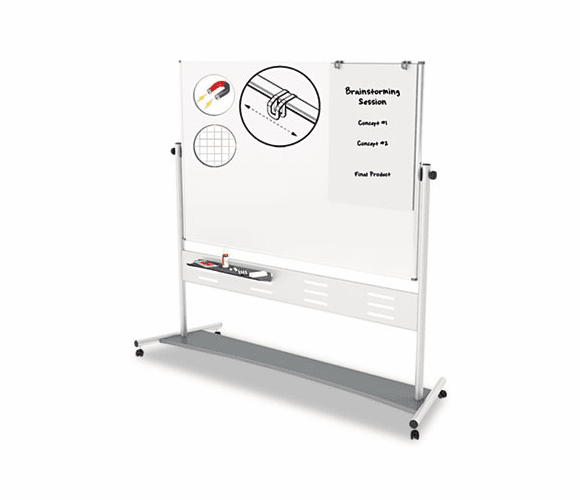 BVCQR5507 MasterVision Revolver Easel, GoldUltra Magnetic, 46 3/4 x 72, 75"H, White/Silver By BI-SILQUE VISUAL COMMUNICATION PRODUCTS INC