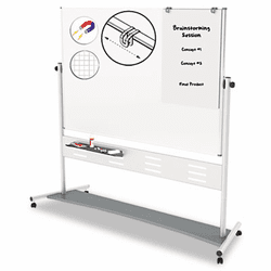 BVCQR5507 MasterVision Revolver Easel, GoldUltra Magnetic, 46 3/4 x 72, 75"H, White/Silver By BI-SILQUE VISUAL COMMUNICATION PRODUCTS INC