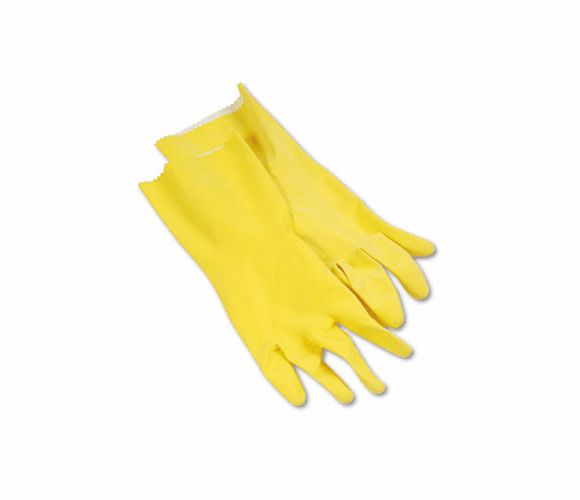 BWK242L Flock-Lined Latex Cleaning Gloves, Large, Yellow, Dozen By BOARDWALK