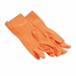 BWK244L Flock-Lined Latex Cleaning Gloves, Large, Orange, Dozen By BOARDWALK
