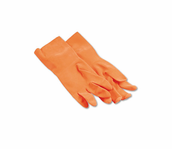 BWK244L Flock-Lined Latex Cleaning Gloves, Large, Orange, Dozen By BOARDWALK