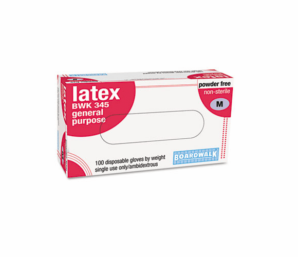 BWK345M Powder-Free General-Purpose Latex Gloves, 5 mils, Medium, Natural, 100/Box By BOARDWALK