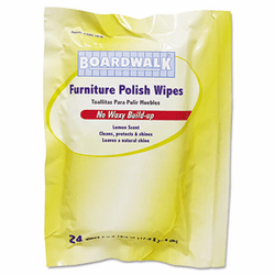 BWK346W Furniture Polish Wipes, 10 x 7, Lemon Scent, 24 Wipes per Pack, 12 per Carton By BOARDWALK