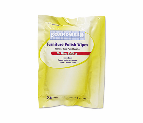 BWK346W Furniture Polish Wipes, 10 x 7, Lemon Scent, 24 Wipes per Pack, 12 per Carton By BOARDWALK