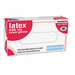 BWK350M Disposable Powdered Latex Exam Gloves, Medium, Natural, 100/Box By BOARDWALK