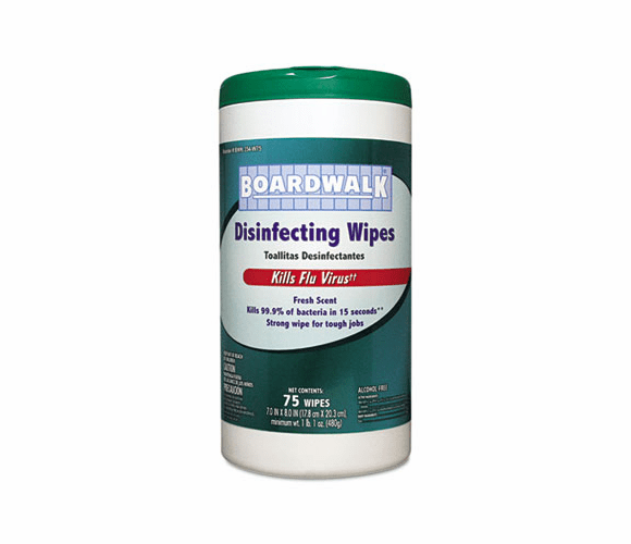 BWK354W75 Disinfecting Wipes, 8 x 7, Fresh Scent, 75 per Canister, 6 per Carton By BOARDWALK