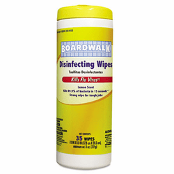 BWK355W35 Disinfecting Wipes, 8 x 7, Lemon Scent, 35 per Canister, 12 per Carton By BOARDWALK