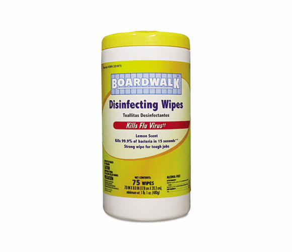 BWK355W75 Disinfecting Wipes, 8 x 7, Lemon Scent, 75 per Canister, 6 per Carton By BOARDWALK