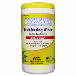 BWK355W75 Disinfecting Wipes, 8 x 7, Lemon Scent, 75 per Canister, 6 per Carton By BOARDWALK