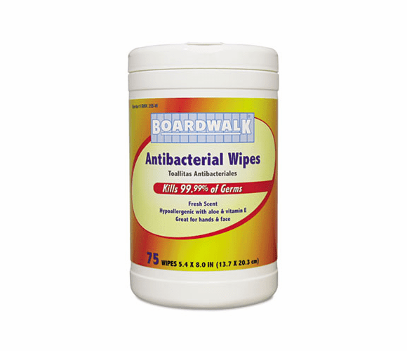 BWK358W Antibacterial Wipes, 8 x 5 2/5, Fresh Scent, 75 per Canister, 6 per Carton By BOARDWALK