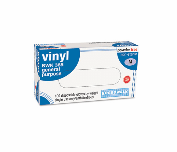 BWK365M General-Purpose Vinyl Gloves, Latex-Free, 4 mils, Medium, Clear, 100/Box By BOARDWALK