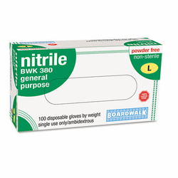 BWK380L Disposable General-Purpose Nitrile Gloves, Large, Blue, 100/Box By BOARDWALK