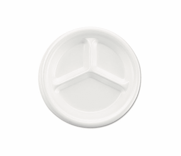 BWK9UNLAM3C Non-Laminated Foam Dinnerware,3-Compartment Plate, 8 7/8" Dia, White, 500/Carton By BOARDWALK