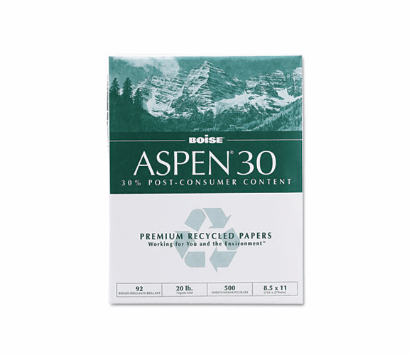CAS054901 ASPEN 30% Recycled Office Paper,92 Bright, 20lb, 8-1/2 x 11, White, 5000/Carton By CASCADES