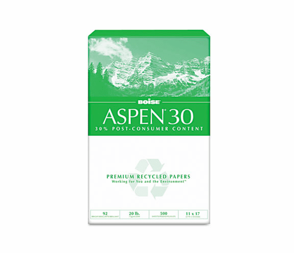CAS054907 ASPEN 30% Recycled Office Paper, 92 Bright, 20lb, 11 x 17, White, 2500 /Carton By CASCADES