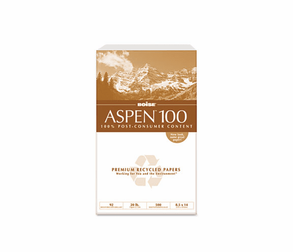 CAS054924 ASPEN 100 Office Paper, 92 Brightness, 20lb, 8-1/2 x 14, White, 5000/Carton By CASCADES