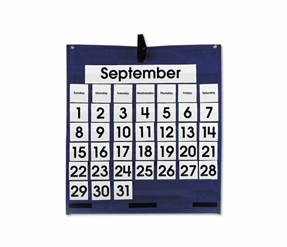 CDP158156 Monthly Calendar 43-Pocket Chart with Day/Week Cards, Blue, 25 x 28 1/2 By CARSON-DELLOSA PUBLISHING