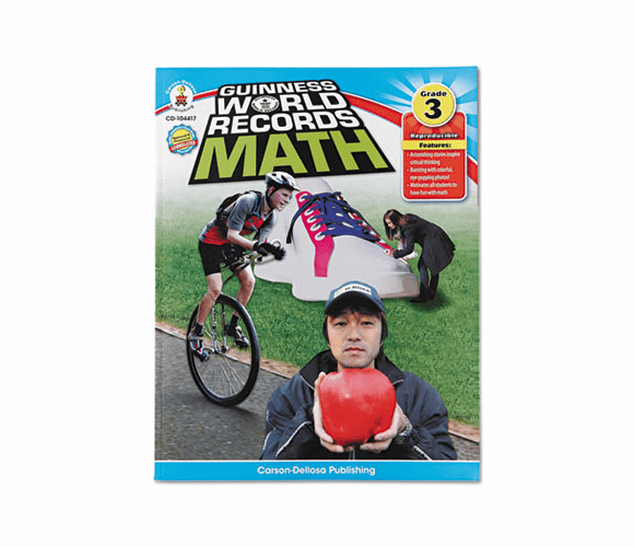 CDPCD104417 Guiness World Records Math, Grade 3, 128 pages By CARSON-DELLOSA PUBLISHING