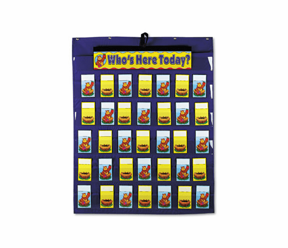 CDPCD5644 Attendance/Multiuse Pocket Chart, 35 Pockets/Two-Sided Cards, Blue, 30 x 37 1/2 By CARSON-DELLOSA PUBLISHING