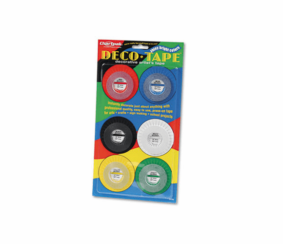 CHADEC001 Deco Bright Decorative Tape, 1/8" x 324", Red/Black/Blue/Green/Yellow, 6/Box By CHARTPAK/PICKETT