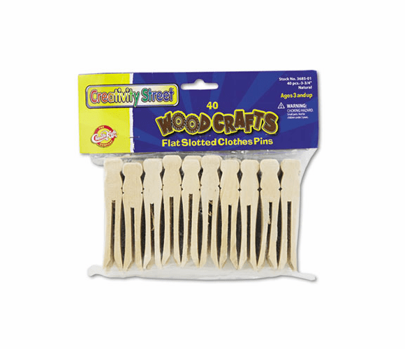 CKC368501 Flat Wood Slotted Clothespins, 3 3/4 Length, 40 Clothespins/Pack By THE CHENILLE KRAFT COMPANY