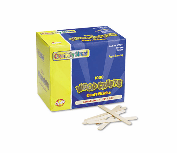 CKC377501 Natural Wood Craft Sticks, 4 1/2 X 3/8, Natural Wood, 1000/Box By THE CHENILLE KRAFT COMPANY