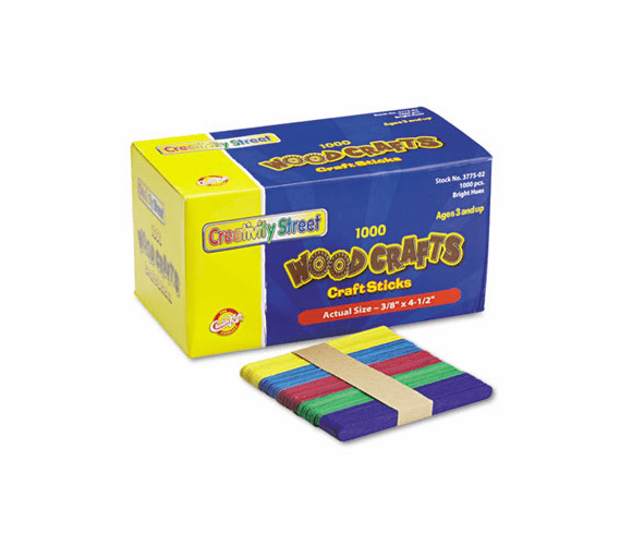 CKC377502 Colored Wood Craft Sticks, 4 1/2 X 3/8, Wood, Assorted, 1000/Box By THE CHENILLE KRAFT COMPANY