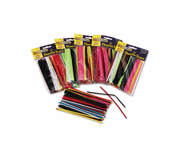 CKC710001 Regular Stems, 6" x 4mm, Metal Wire, Polyester, Assorted, 100/Pack By THE CHENILLE KRAFT COMPANY