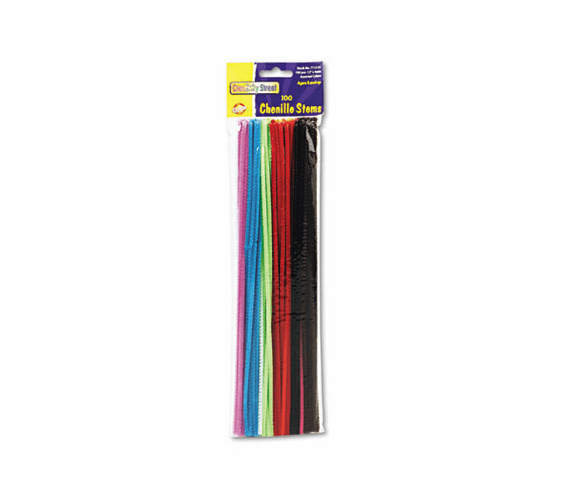 CKC711201 Regular Stems, 12" x 4mm, Metal Wire, Polyester, Assorted, 100/Pack By THE CHENILLE KRAFT COMPANY